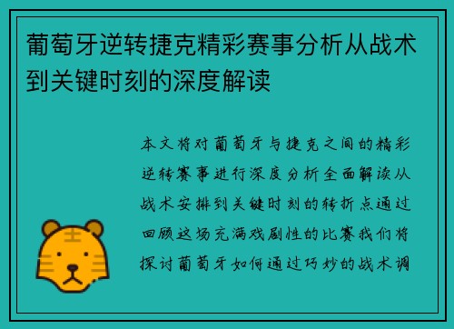 葡萄牙逆转捷克精彩赛事分析从战术到关键时刻的深度解读 葡萄牙逆转捷克精彩赛事分析从战术到关键时刻的深度解读
